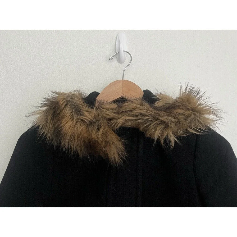 J Crew Cocoon Coat Italian Stadium Cloth Nello Gori Hooded Wool Black Heavy 2 - Picture 2 of 9